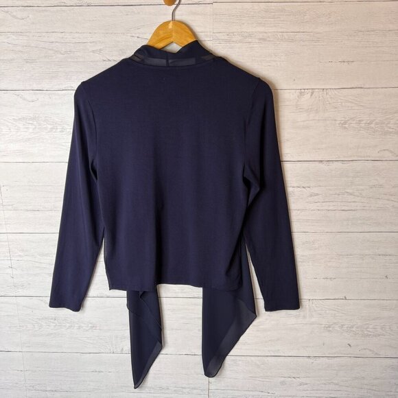 Nic + Zoe Blouse Womens Size Small Navy Long Sleeve Mixed Media Sheer Modern - Picture 10 of 16